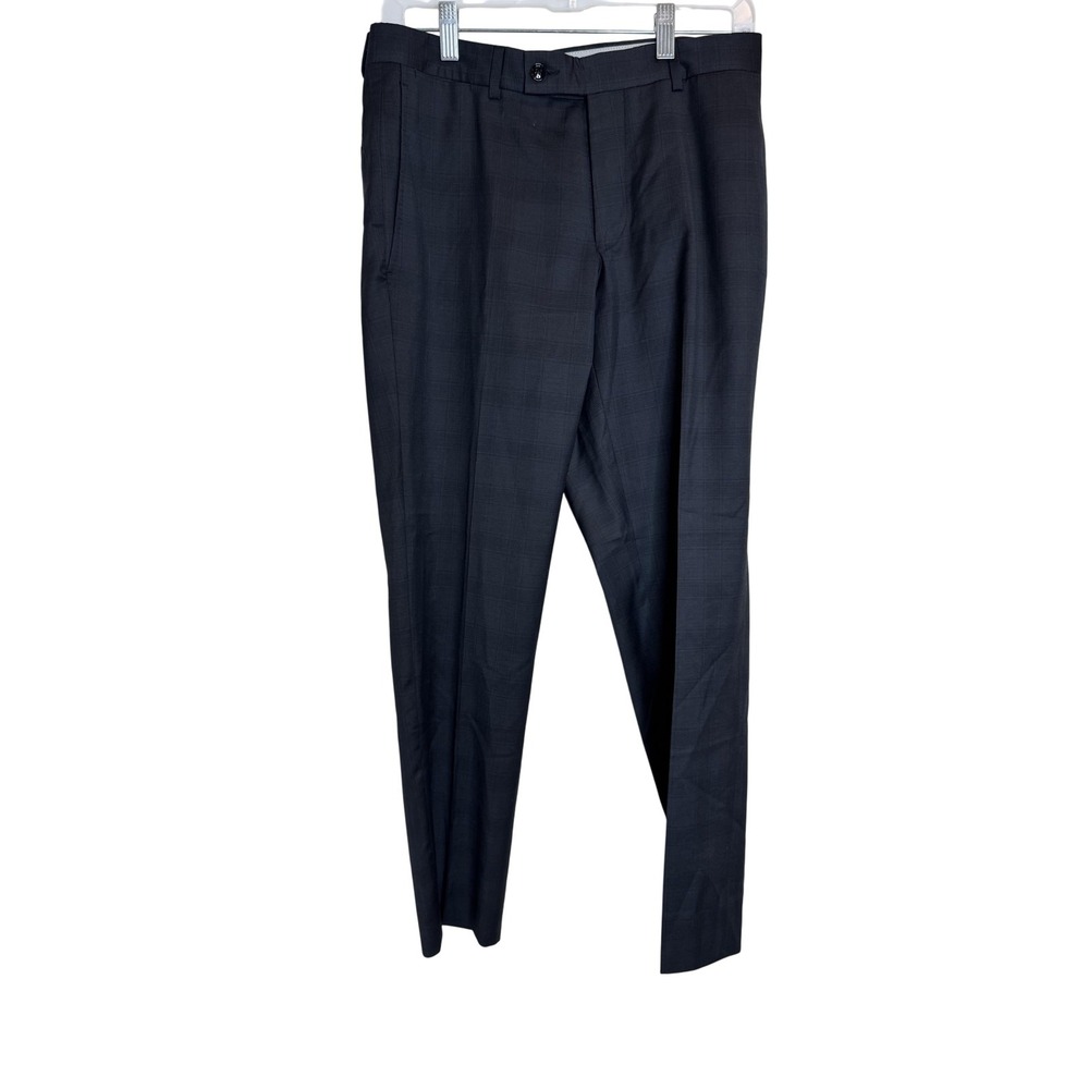 Ted Baker‎ Pants Mens 31 Slim Blue Plaid 100% Wool Dress Trousers Made Canada